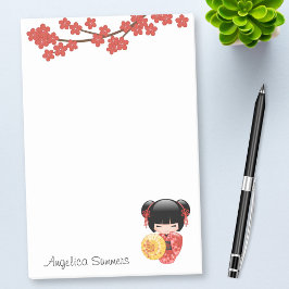 Red Sakura Kokeshi Doll - Japanska Geisha Post-it Block