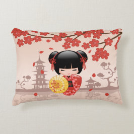 Red Sakura Kokeshi Doll - Japanska Geisha Prydnadskudde