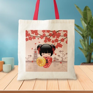 Red Sakura Kokeshi Doll - Japanska Geisha Tygkasse