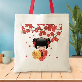 Red Sakura Kokeshi Doll - Japanska Geisha Tygkasse