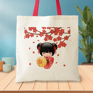 Red Sakura Kokeshi Doll - Japanska Geisha Tygkasse