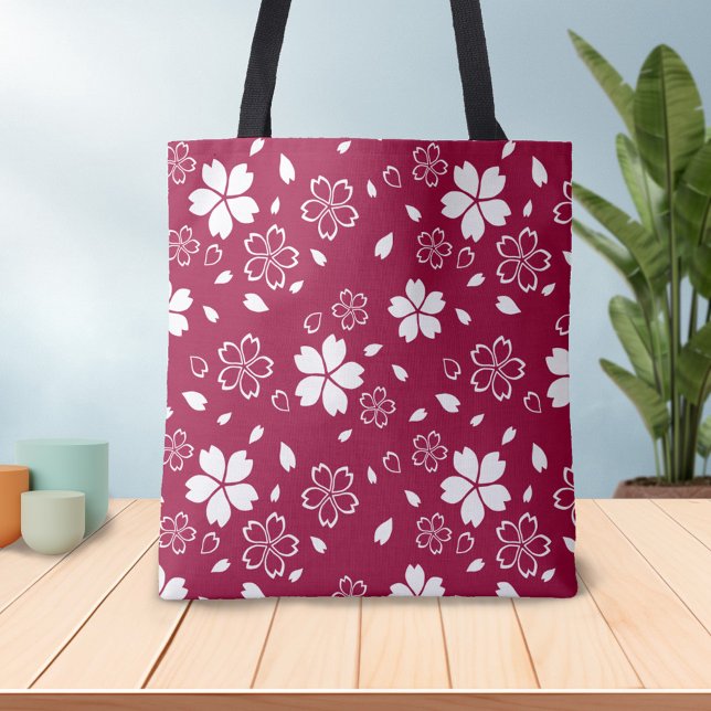 Red Sakura Mönster Tote Bag Tygkasse (Skapare uppladdad)