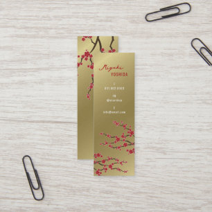 Red Sakura Oriental Cherry Blommars Snyggt Guld Mini Visitkort