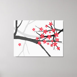 Red Sakura Wrapped Canvas