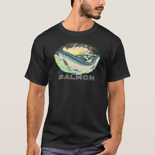 Red Salmon - Vintage Food Låda Label Tee (Framsida)