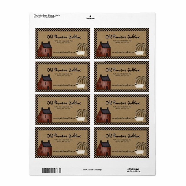 Red Saltbox House & Sheep Editable Shipping Label Fraktsedel (Helt Ark)