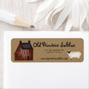 Red Saltbox House & Sheep Editable Shipping Label Returadress Etikett
