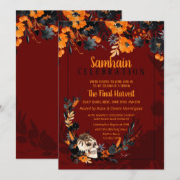 Red Samhain Blommigt Skull Halloween fest Inbjudningar