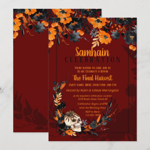 Red Samhain Blommigt Skull Halloween fest Inbjudningar