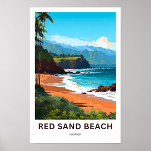 Red Sand Beach Hawaii Travel Skriv ut Poster
