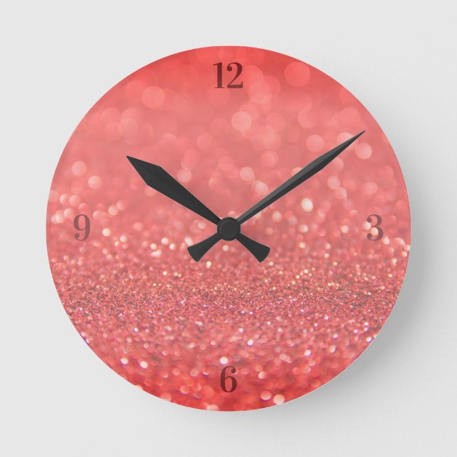 Red Sandy Glitter Rund Klocka (Framsida)