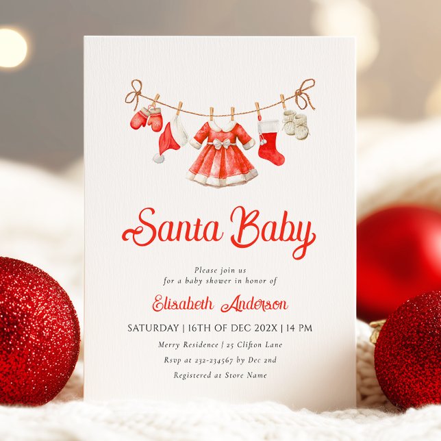 Red Santa Baby Baby Shower-inbjudan Inbjudningar (Skapare uppladdad)