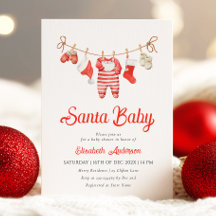 Red Santa Baby Baby Shower-inbjudan
