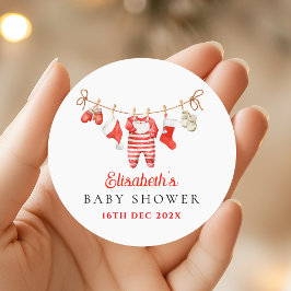 Red Santa Baby Baby Shower Runt Klistermärke