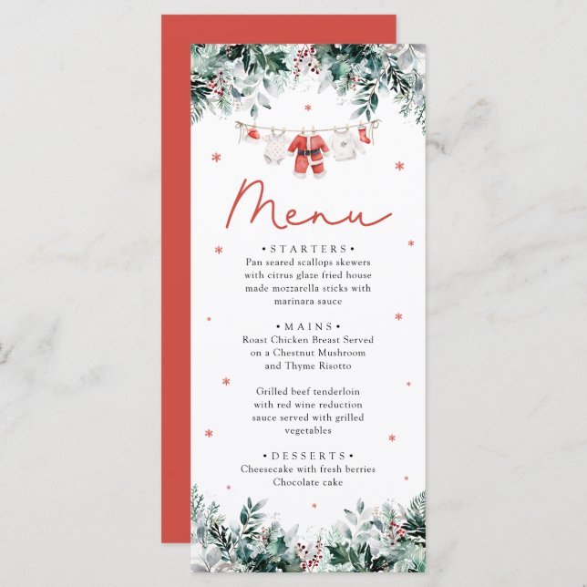 Red Santa Baby, Barnkläder Baby Shower Meny (Fram/baksida)