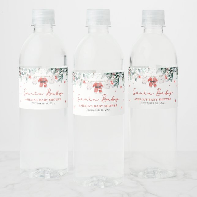 Red Santa Baby, Barnkläder Baby Shower Vattenflaskor Etikett (Flaskor)