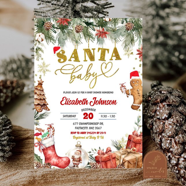 Red Santa Baby Blommigt, jul, babykläder Inbjudningar (Skapare uppladdad)