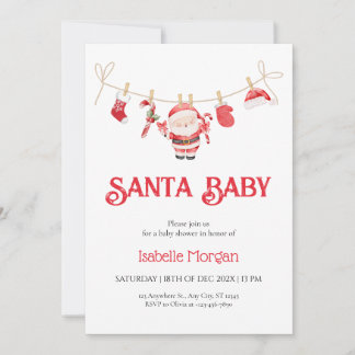 Red Santa Baby Christmas Baby Shower Invitation Inbjudningar