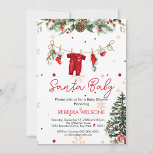 Red Santa baby christmas babydusch Inbjudningar