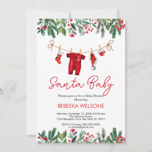 Red Santa baby christmas babydusch Inbjudningar