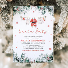 Red Santa Baby jul Clothesline Baby Shower Inbjudningar