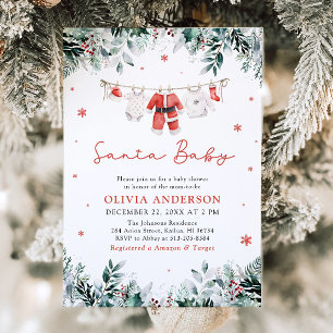 Red Santa Baby jul Clothesline Baby Shower Inbjudningar