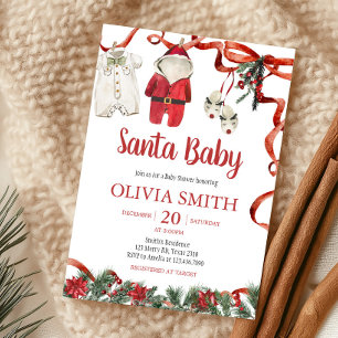 Red Santa Baby Shower Inbjudningar