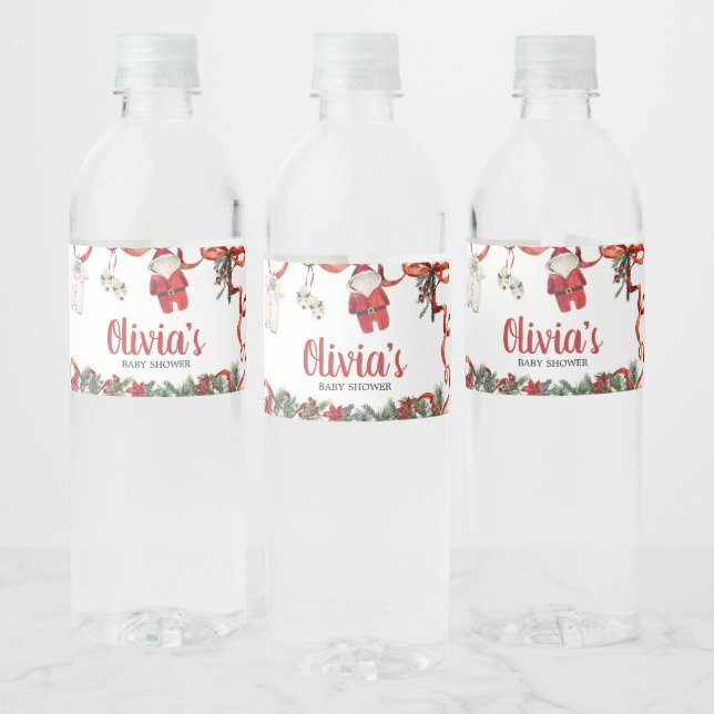 Red Santa Baby Shower Vattenflaskor Etikett (Flaskor)