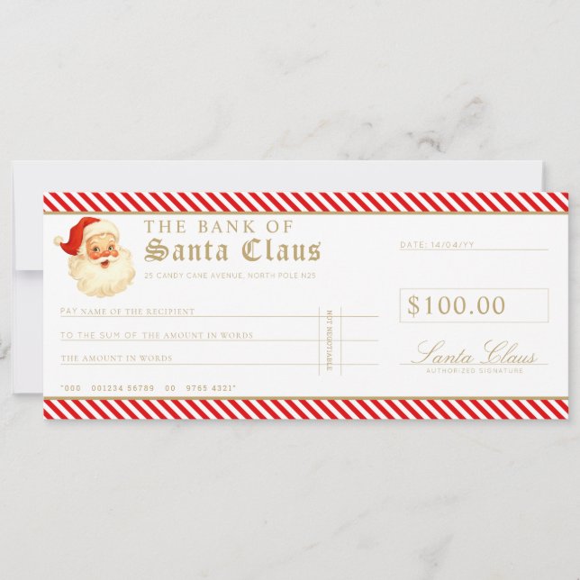 Red Santa Cheque Gift Voucher Card Inbjudningar (Framsida)