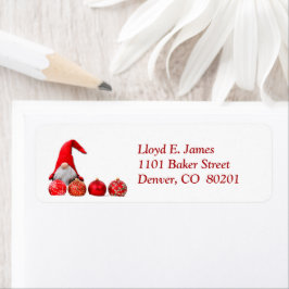 Red Santa Gnome-julets Returadress Etikett