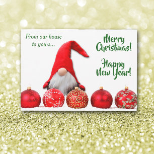 Red Santa Gnome-julklapp - platt kort