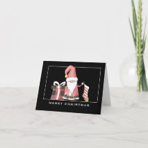 Red Santa Gnome med Stocking & Gift jul