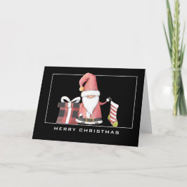 Red Santa Gnome w/Stocking PHOTO-julkort Kort