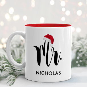 Red Santa Hat Anpassningsbar Helgdag Monogram Två-Tonad Mugg