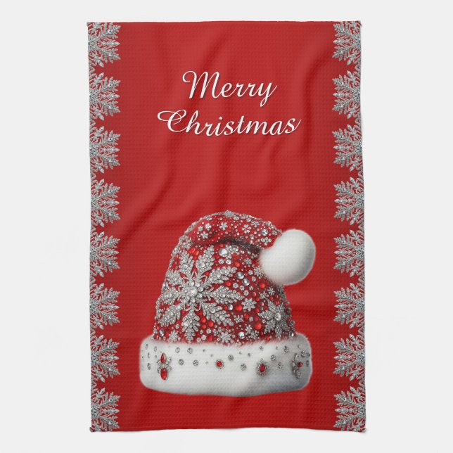 Red Santa Hat jul Helgdag Kitchen Towel Kökshandduk (Vertikal)