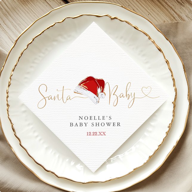 Red Santa Hat jul Santa Baby Baby Shower Pappersservett (Red Santa Hat Christmas Santa Baby Baby Shower Napkins)