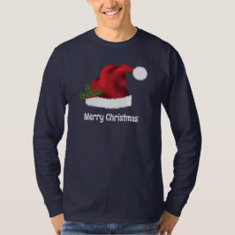 Red Santa Hat med julholly och Anpassningsbar Text T Shirt