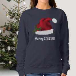 Red Santa Hat med julholly och Anpassningsbar Text T Shirt