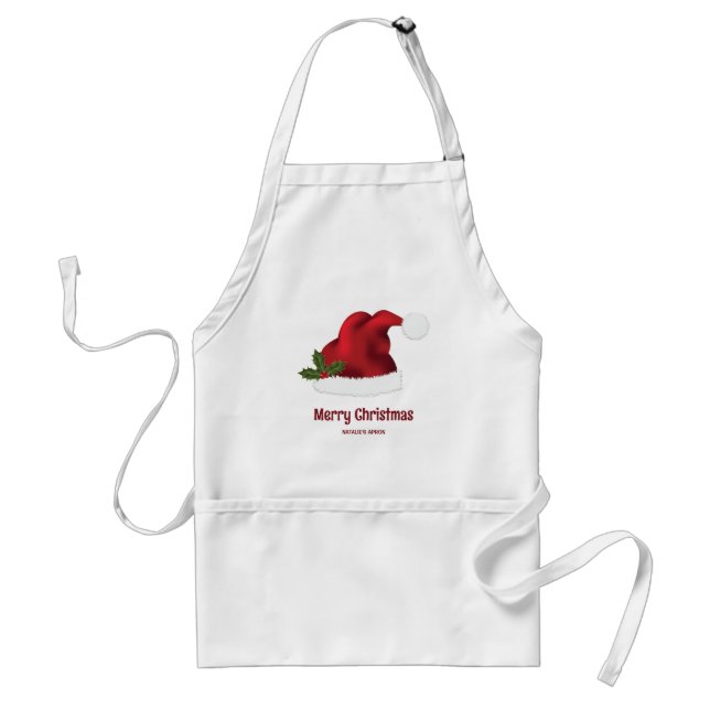 Red Santa Hat med julhus och Anpassningsbar Tex Förkläde (Framsidan)