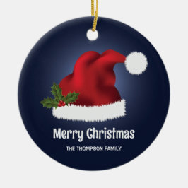 Red Santa Hat med jultomten i blått Julgransprydnad Keramik