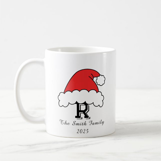 Red Santa Hat Monogram-familjens jul Kaffemugg (Vänster)