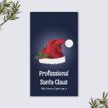 Red Santa Hat On Blue - Professionell Santa Servic Visitkort<br><div class="desc">Befordra Jultomten för uthyrning med hjälp av den här snyggten som visar Desteis ursprungliga illustration av en röd och vit tomtehatt för färg tillsammans med en julklapp/gemensam hollfabrik. Bakgrunden till färg är mörk blått. Anpassa exempeltextområdena med information om ditt företag.</div>