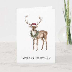 Red Santa Hat Reindeer jul Kort