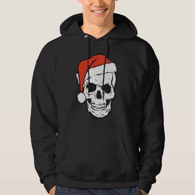 Red Santa Hat Skull på den vackra julgrusen Hoodie (Framsida)