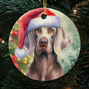 Red Santa Hat Weimaraner Hund jul Julgransprydnad Keramik