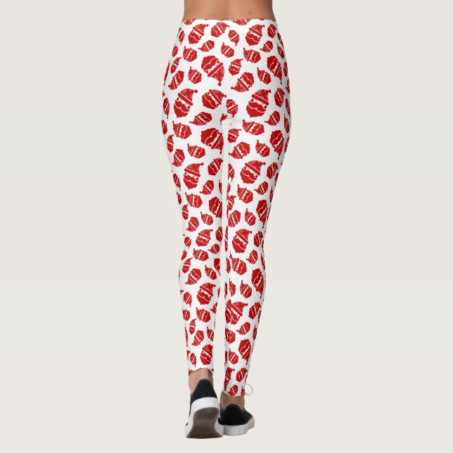 Red Santa Head på White Background Mönster Leggings (Baksida)