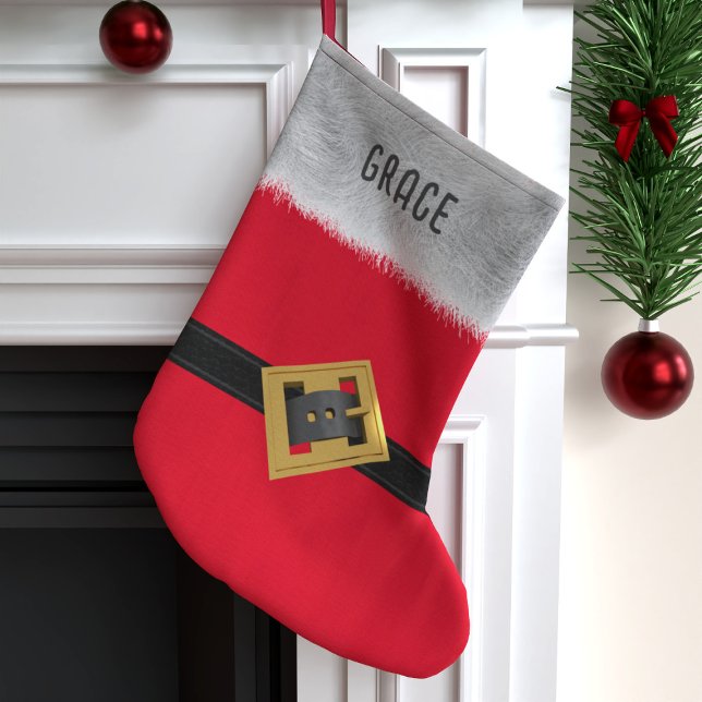 Red Santa Kostym Bälte Monogrammed Traditionella b Stor Julstrumpa (Just add your name and hang it high)