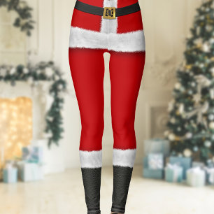 Red Santa Kostym Fru Claus-juldräkten Festive Leggings