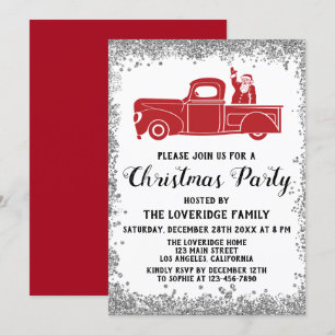 Red Santa Lastbil Helgdag jul Party Silver Inbjudningar
