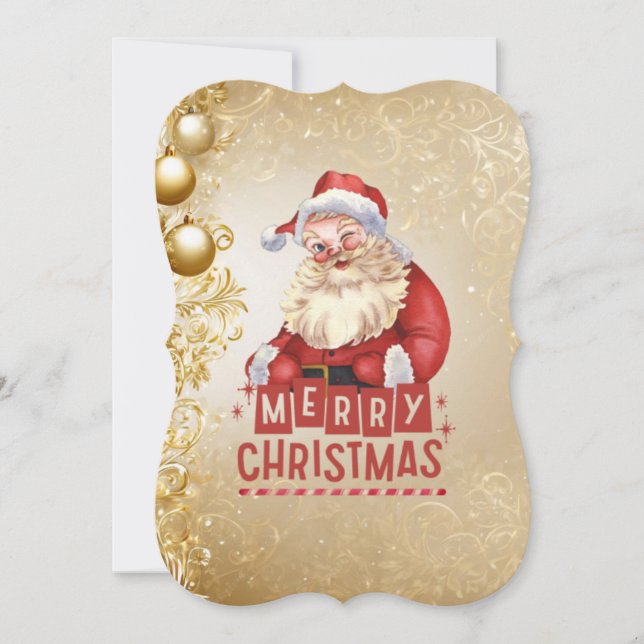Red Santa on Golden Julafton-bakgrund Inbjudningar (Framsida)